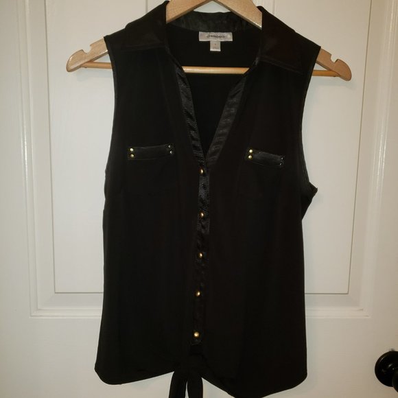 dressbarn Tops - Dress barn black sleeveless top with silky trim, brass buttons